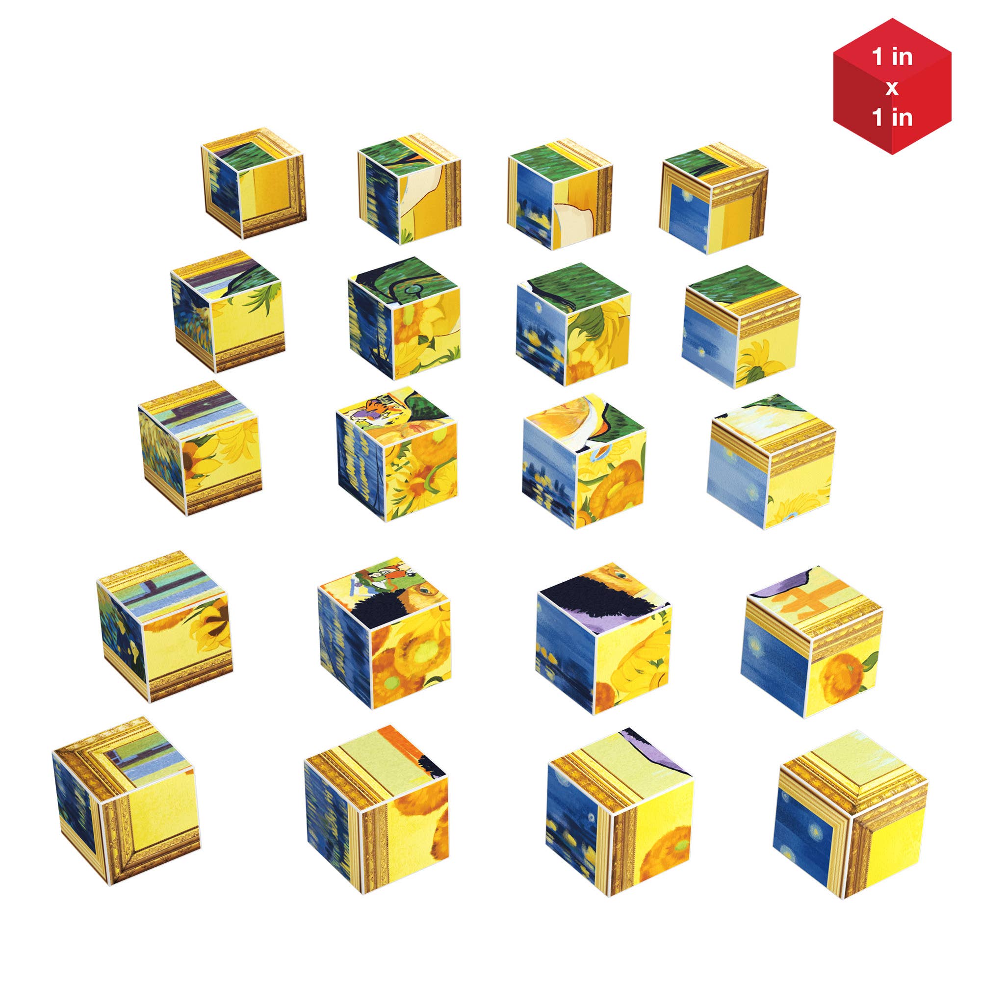 PicassoTiles - 1" Magnetic Puzzle Cubes World Famous Paintings - 20pcs