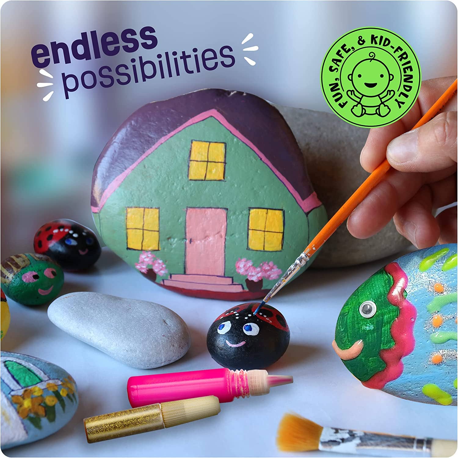 Dan&Darci - Kids Rock Painting Kit - Glow in The Dark - Arts & Crafts