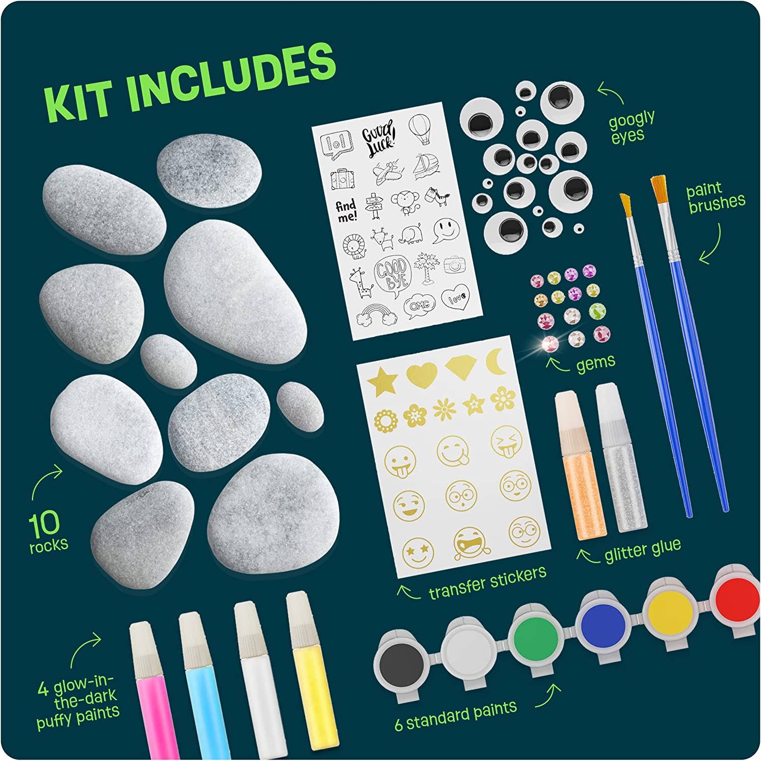 Dan&Darci - Kids Rock Painting Kit - Glow in The Dark - Arts & Crafts