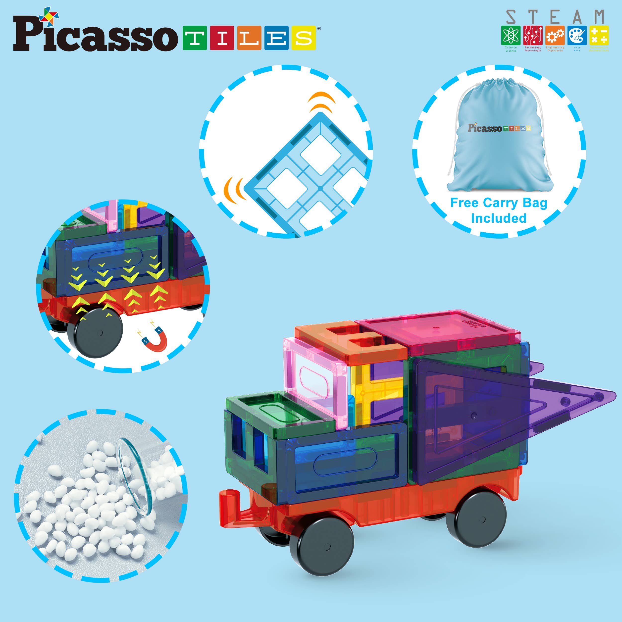 PicassoTiles - PicassoTiles 101pc Magnetic Tile Building Blocks