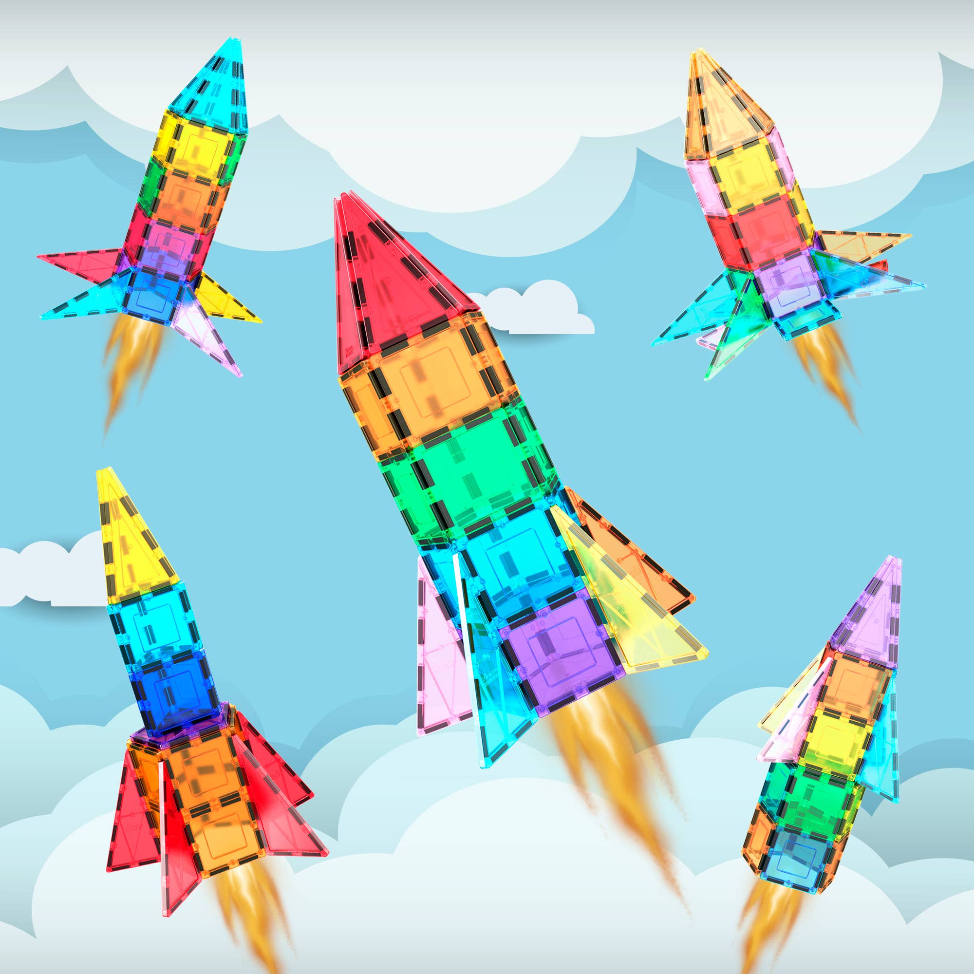 PicassoTiles - 32 Piece Magnetic Rocket Ship Toy Set