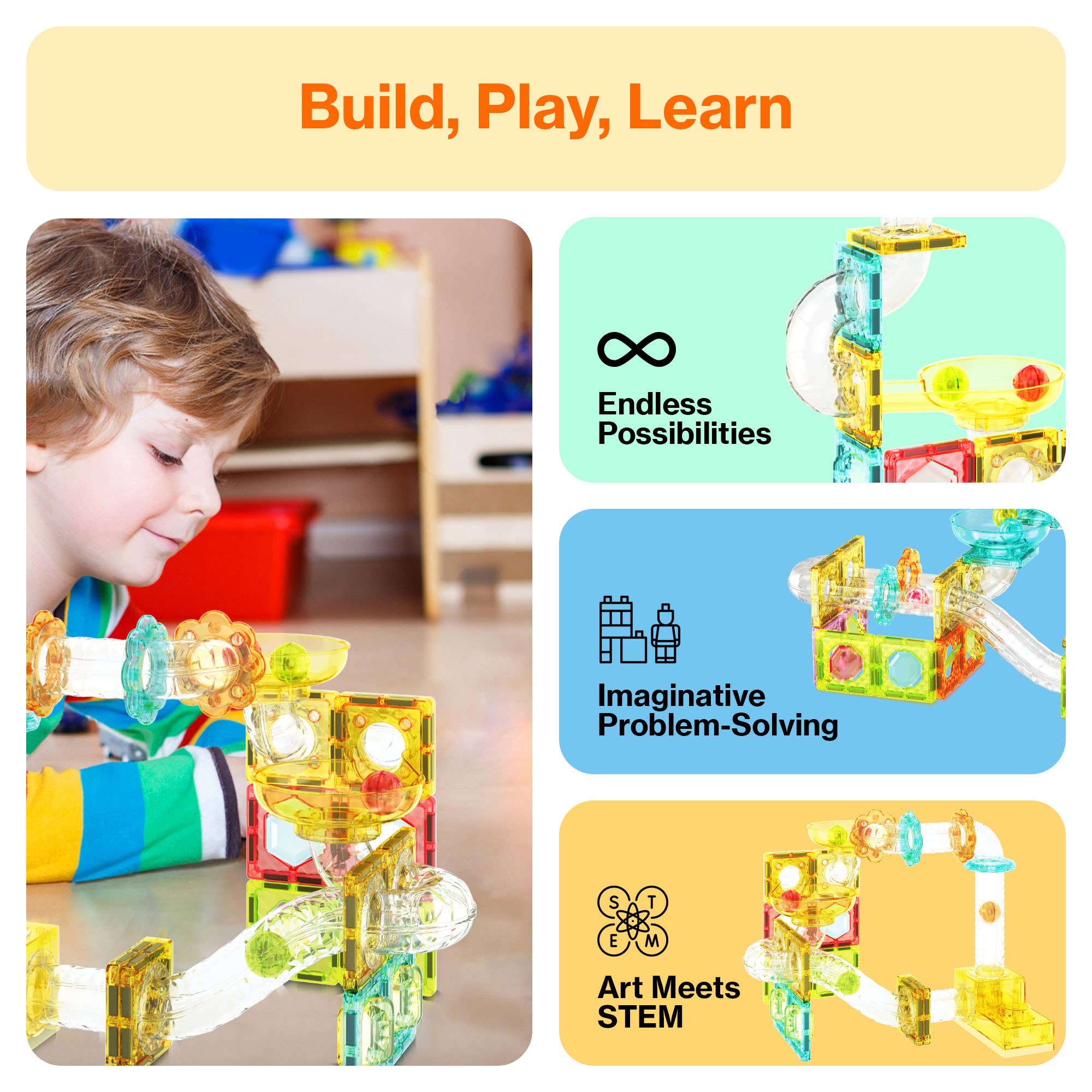 PicassoTiles - 100 Piece Magnetic Marble Run Construction Toy Set PTMG100