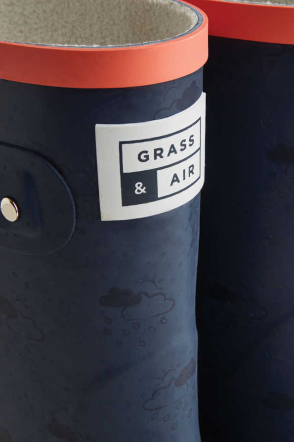 Grass & Air - Older Kids Navy & Coral Rainboots