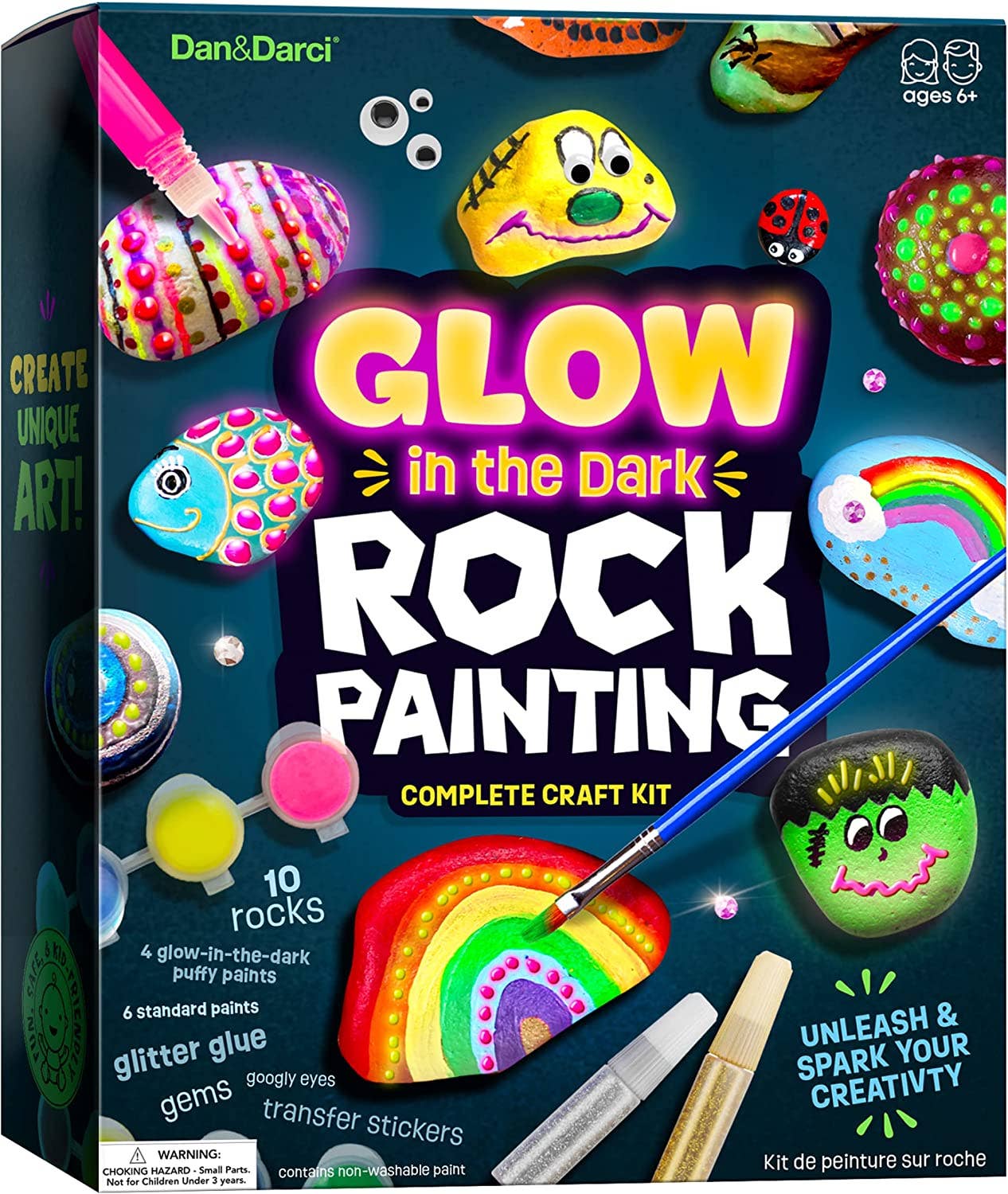 Dan&Darci - Kids Rock Painting Kit - Glow in The Dark - Arts & Crafts