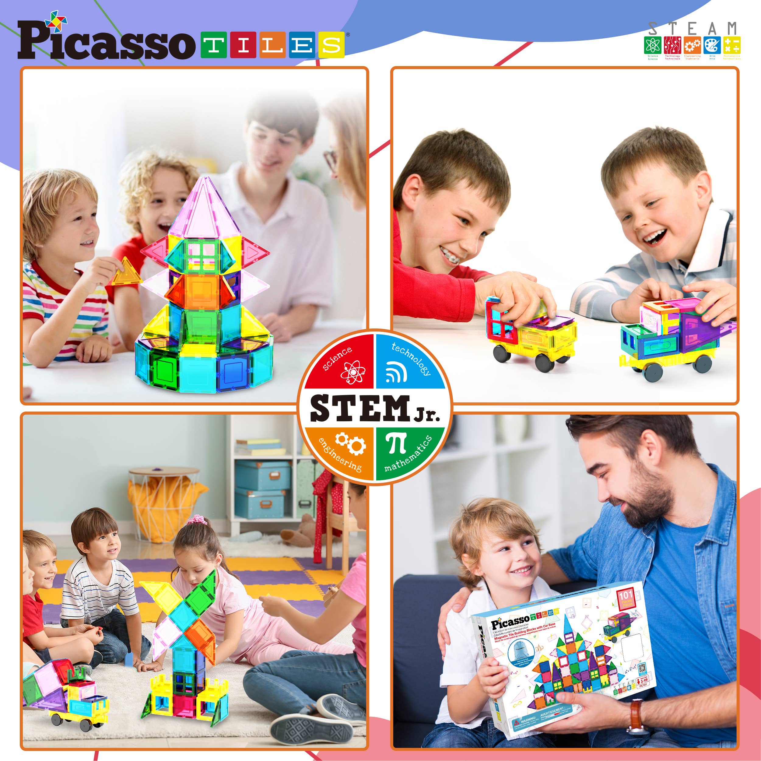 PicassoTiles - PicassoTiles 101pc Magnetic Tile Building Blocks