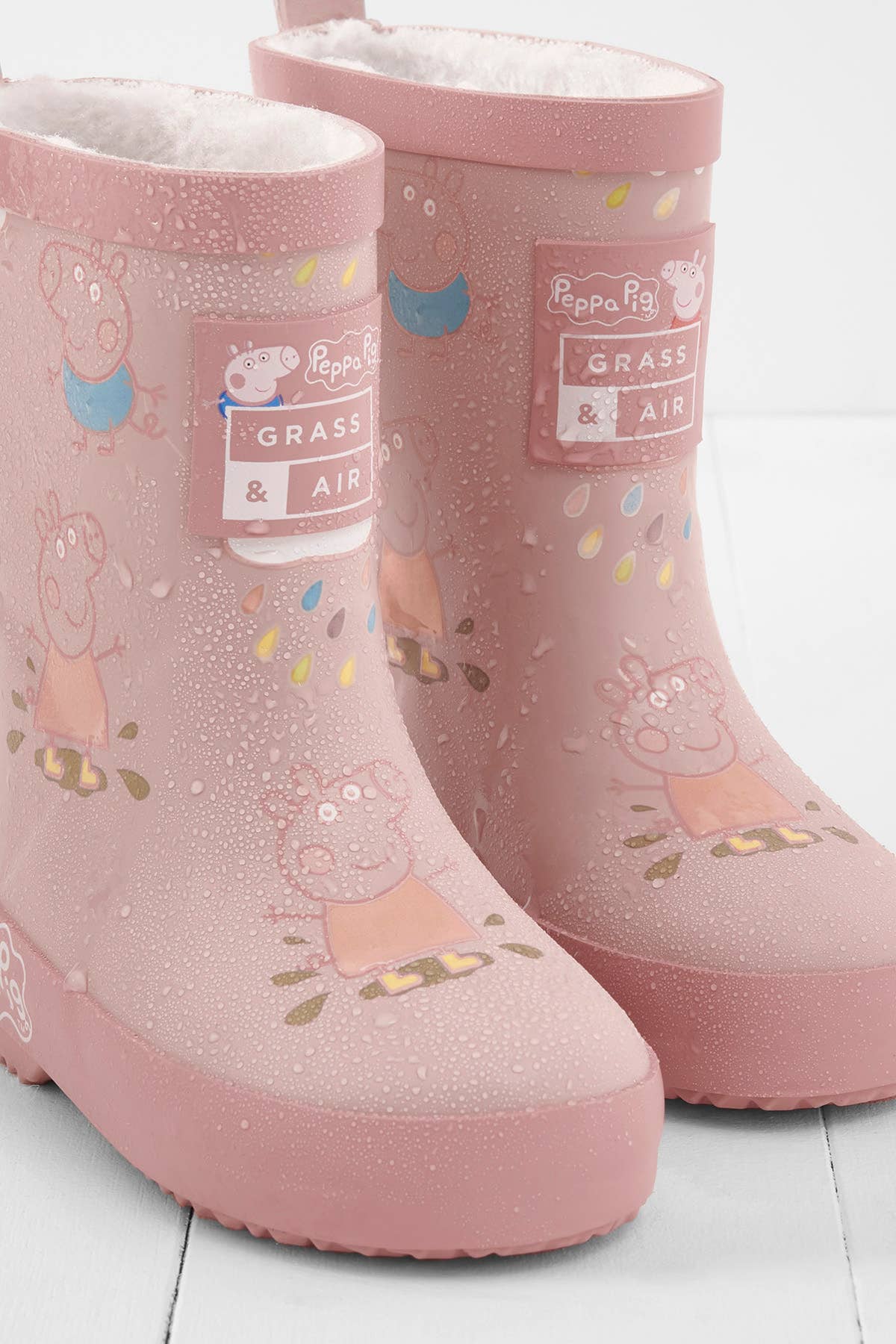 Grass & Air - Peppa Pig Pink Colour-Changing Kids Rainboots, Teddy Fleece