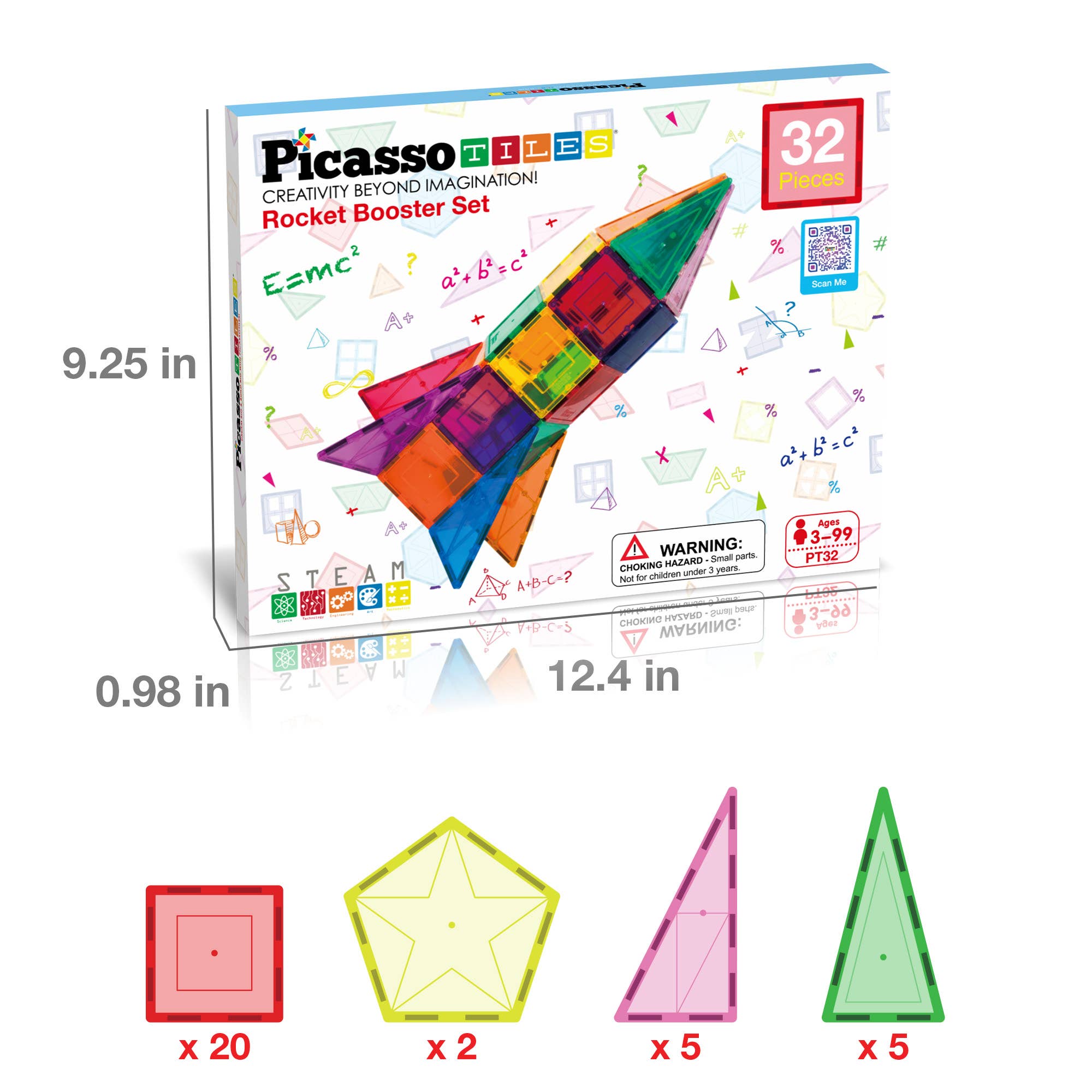 PicassoTiles - 32 Piece Magnetic Rocket Ship Toy Set