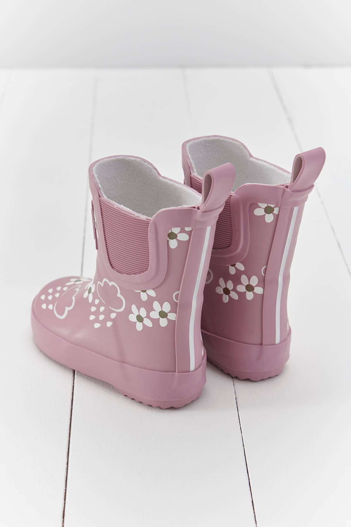 Grass & Air - Pink Bloom Floral Short Colour-Changing Kids Rainboots