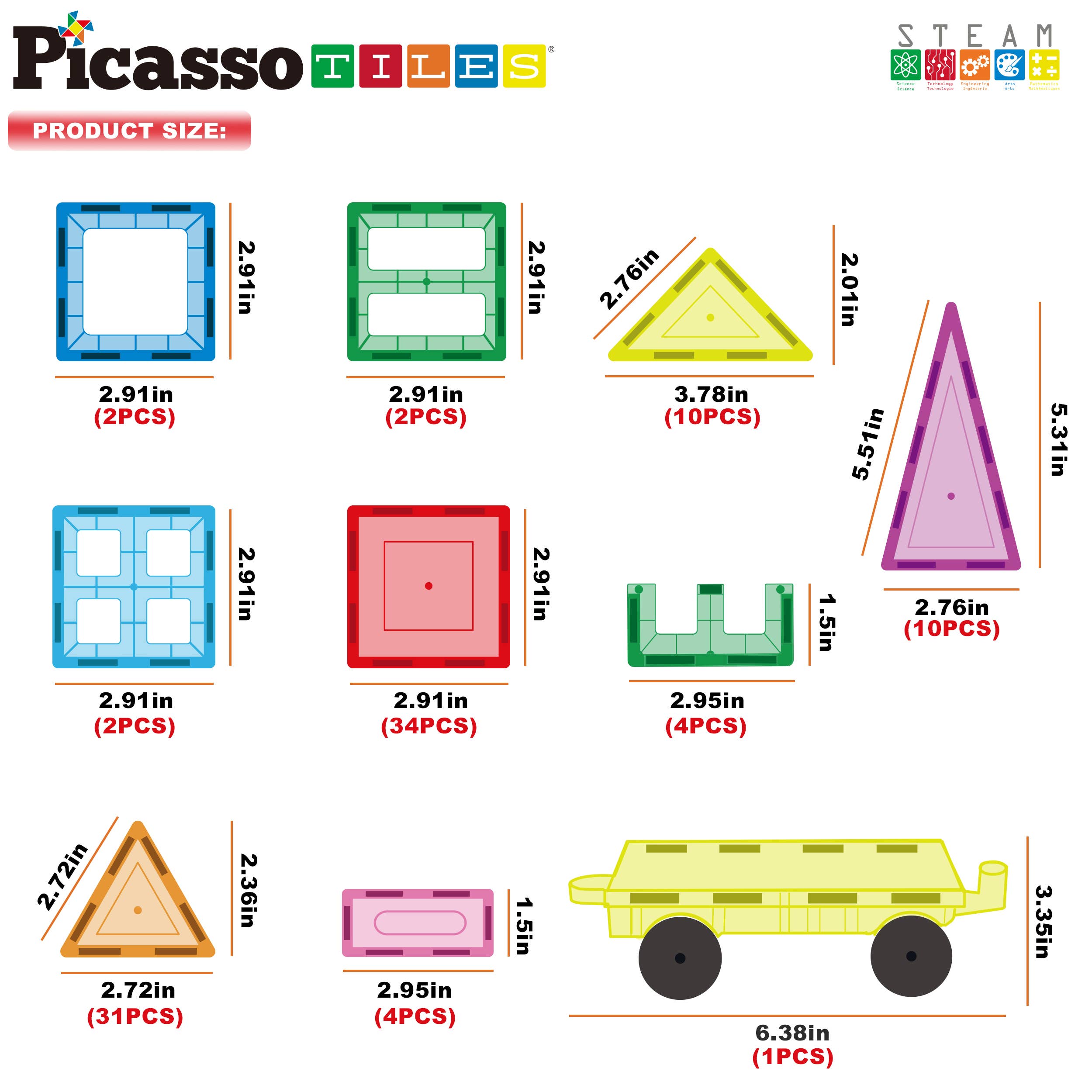 PicassoTiles - PicassoTiles 101pc Magnetic Tile Building Blocks