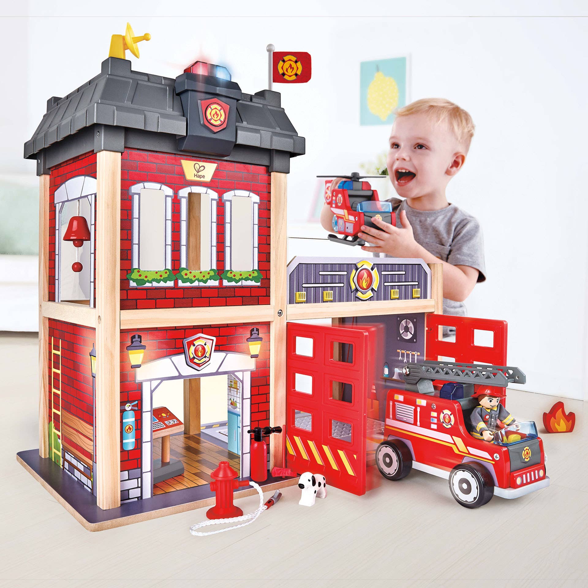 Hape Toys - Hape Fire Station Wooden Playset with Lights & Sounds for 3+
