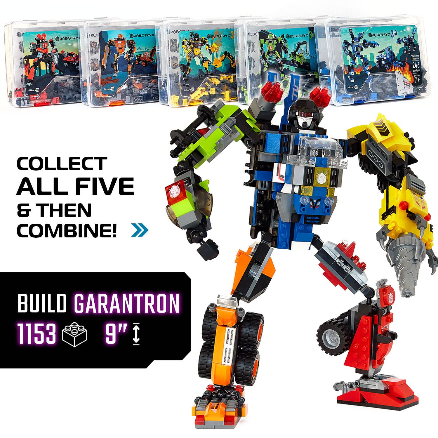 JitteryGit - Robot-Car-Animal 3 in 1 Toy Kit (235 Pc) Robotryx Grindburst