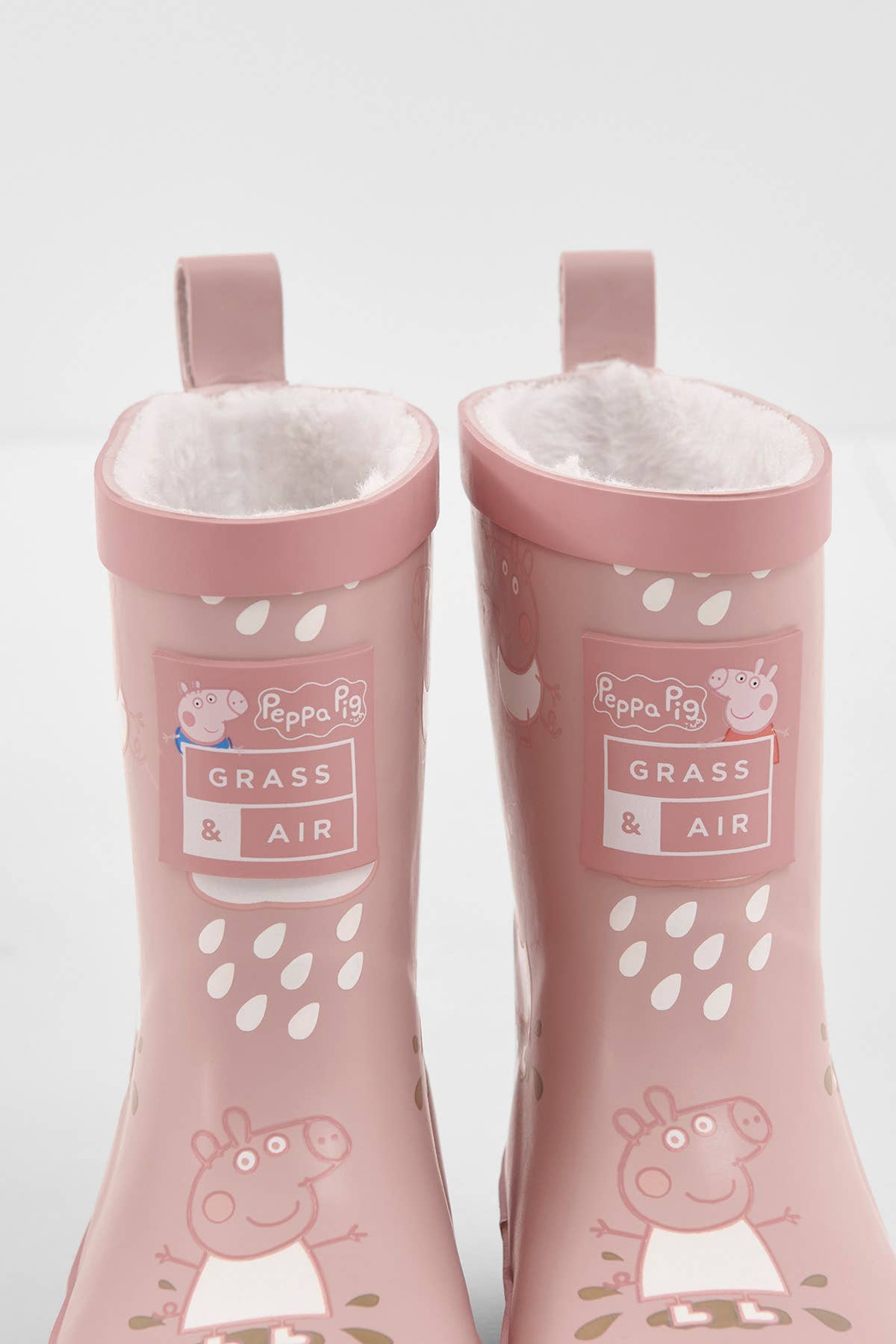 Grass & Air - Peppa Pig Pink Colour-Changing Kids Rainboots, Teddy Fleece