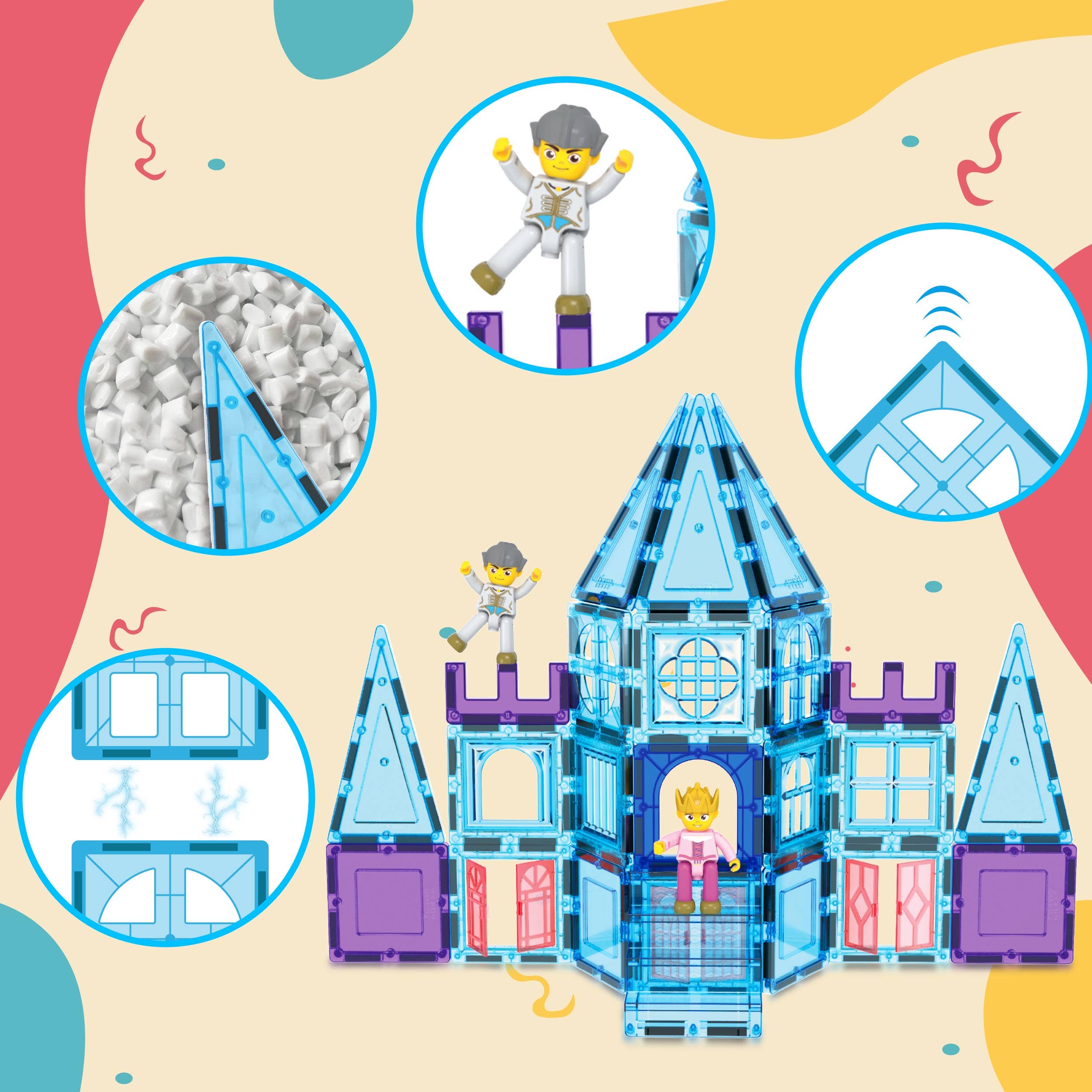 PicassoTiles - 72 Piece Magnetic Building Tiles Castle Winter Ice Theme