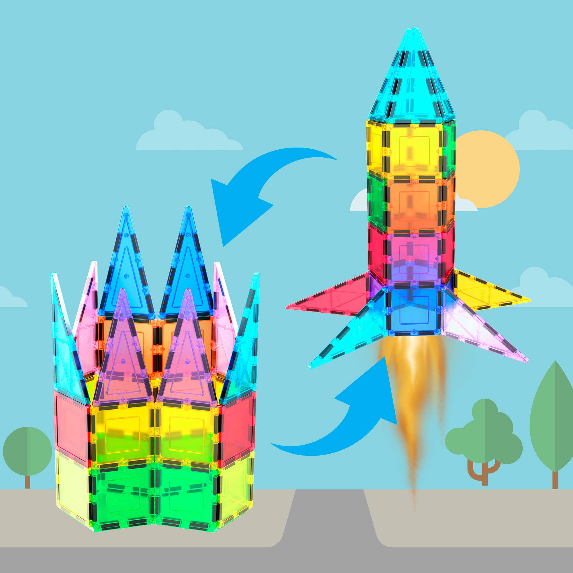 PicassoTiles - 32 Piece Magnetic Rocket Ship Toy Set