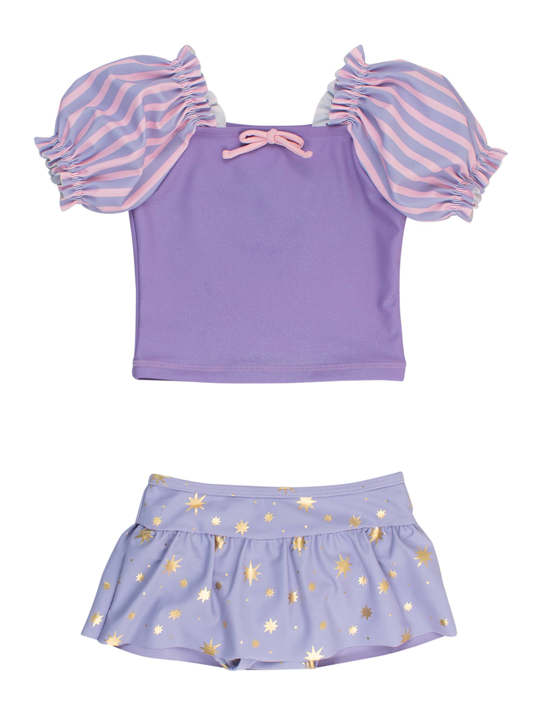 RuffleButts + RuggedButts - Girls Amethyst Princess Puff Sleeve Skirted 2-Piece Swimsuit
