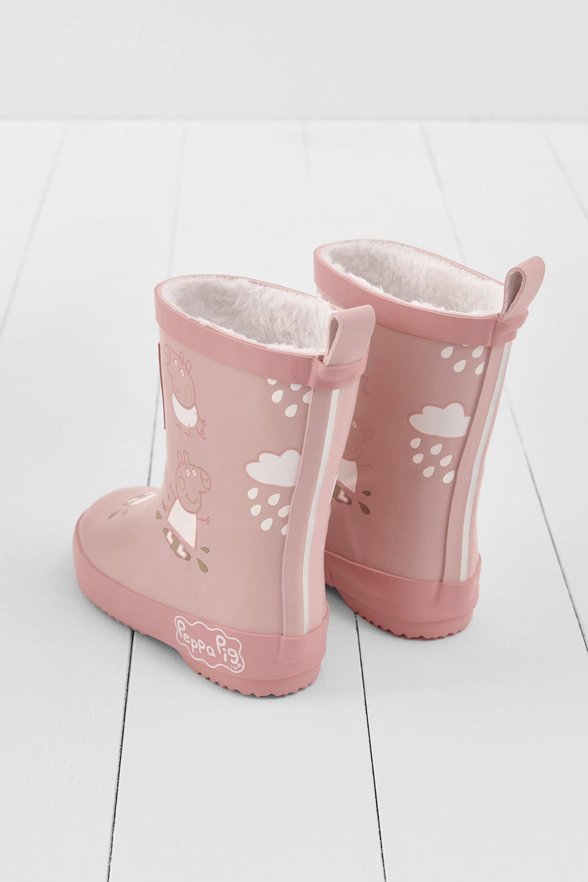 Grass & Air - Peppa Pig Pink Colour-Changing Kids Rainboots, Teddy Fleece