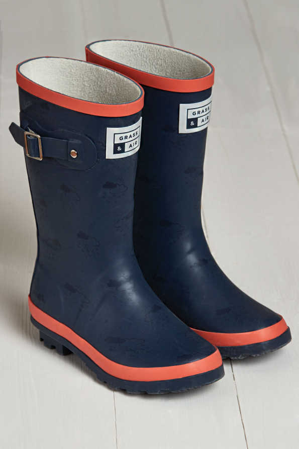 Grass & Air - Older Kids Navy & Coral Rainboots