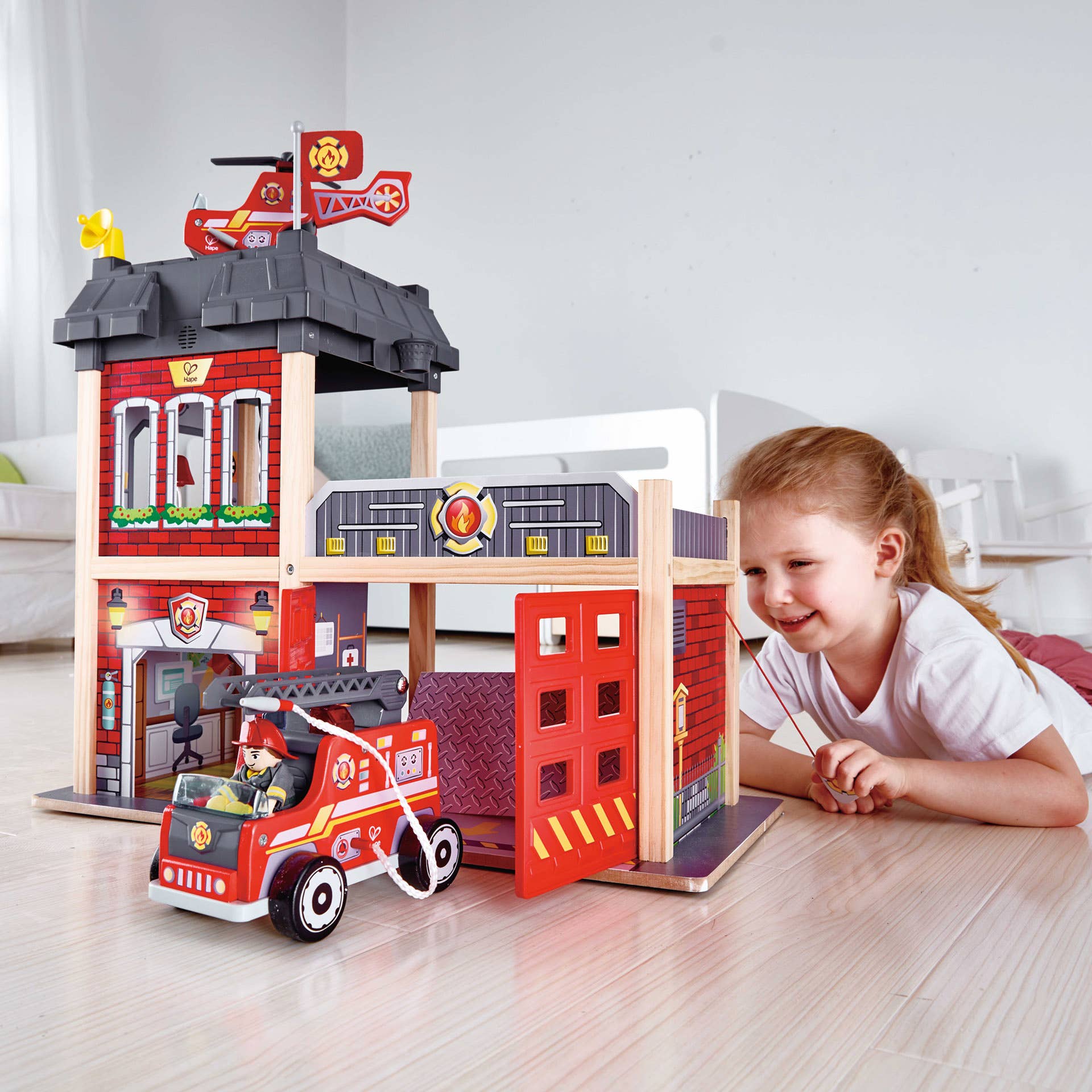 Hape Toys - Hape Fire Station Wooden Playset with Lights & Sounds for 3+