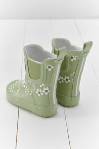 Grass & Air - Spring Green Floral Short Color-Changing Kids Rainboots
