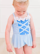 RuffleButts + RuggedButts - Girls Crystal Blue Princess Dress-Up One Piece Swimsuit
