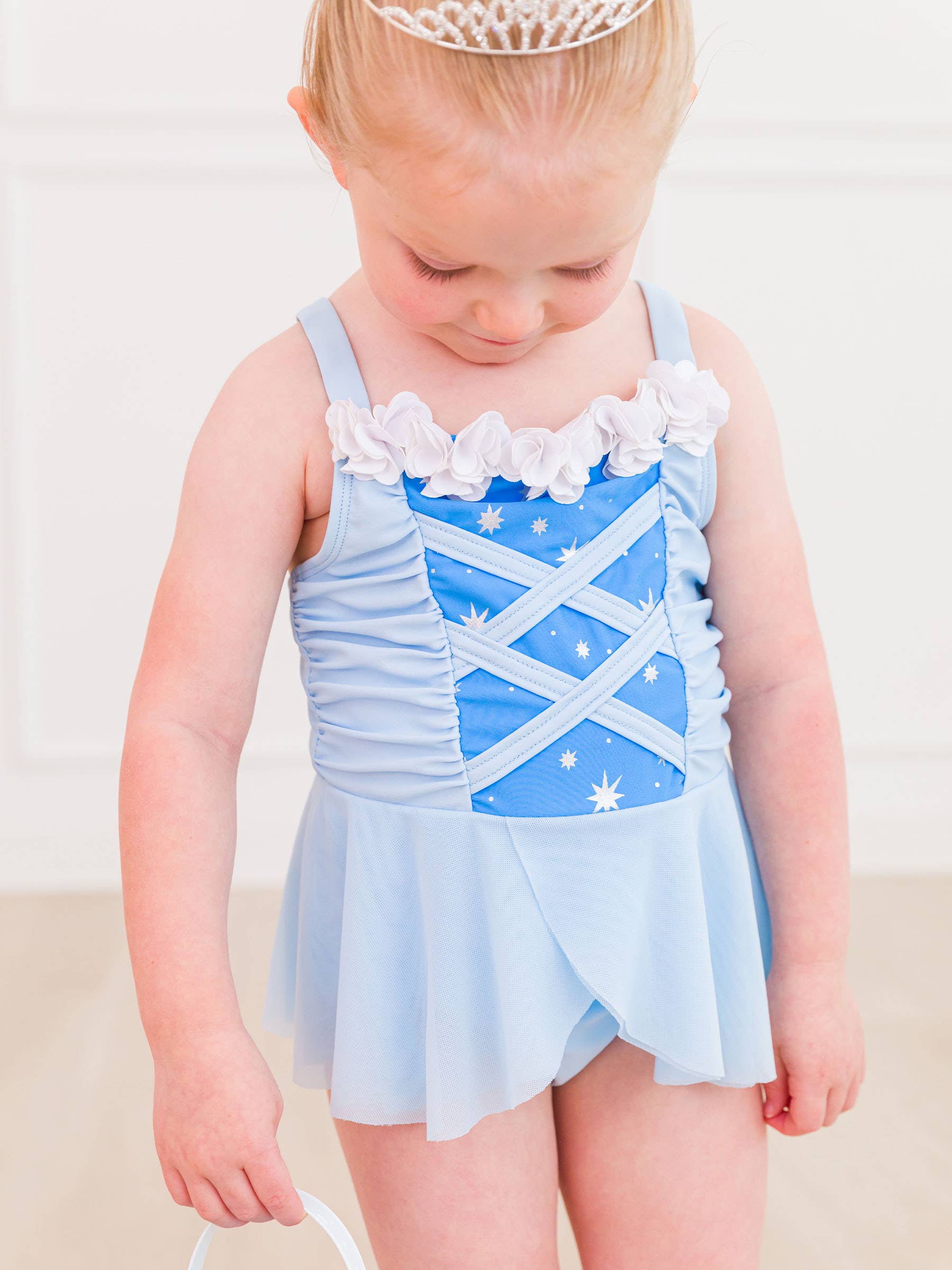 RuffleButts + RuggedButts - Girls Crystal Blue Princess Dress-Up One Piece Swimsuit
