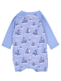 RuffleButts + RuggedButts - Baby Boys Seas the Day Long Sleeve One Piece Rash Guard Swimsuit