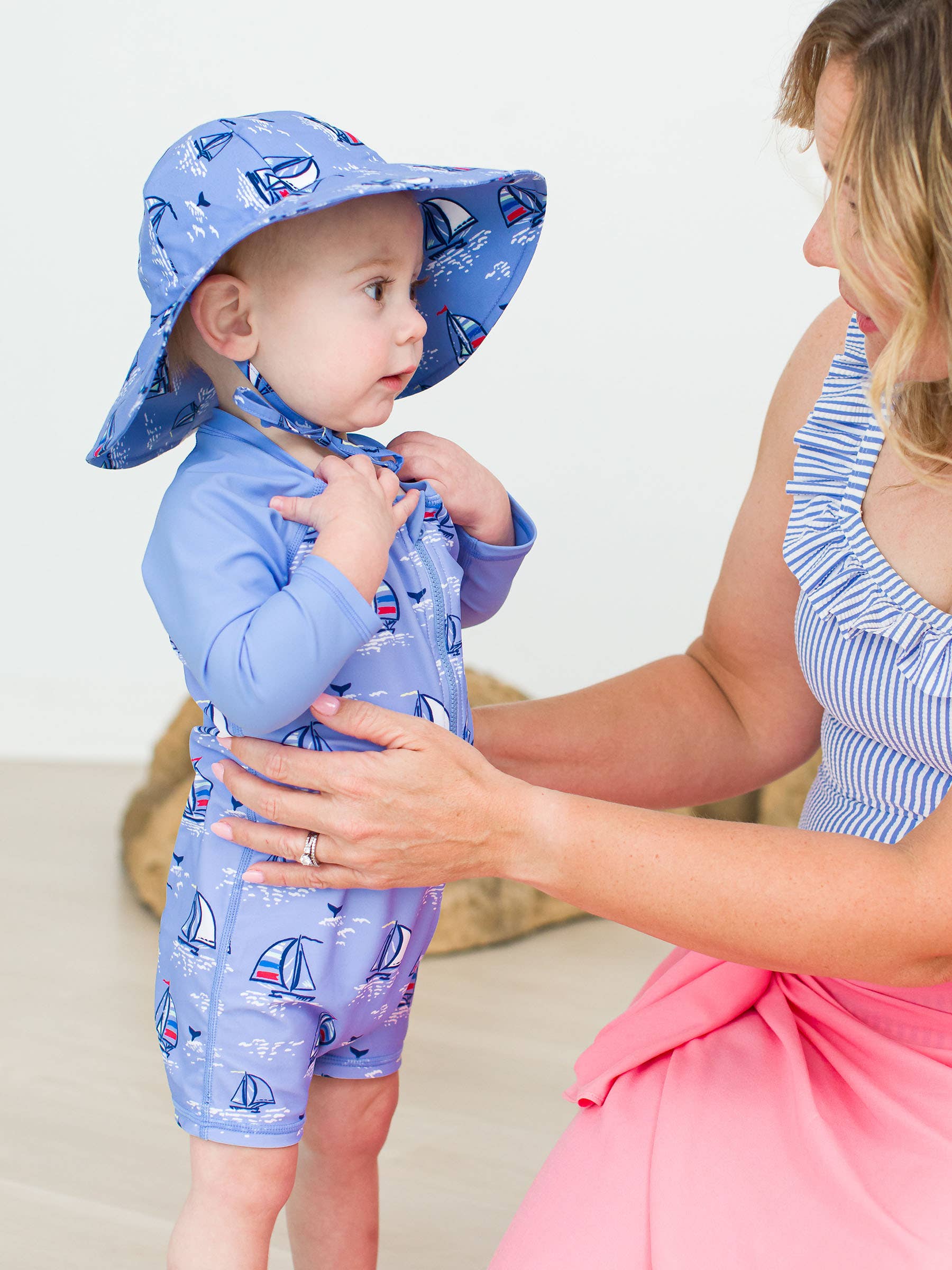 RuffleButts + RuggedButts - Baby Boys Seas the Day Long Sleeve One Piece Rash Guard Swimsuit