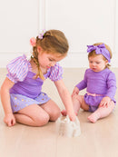RuffleButts + RuggedButts - Girls Amethyst Princess Puff Sleeve Skirted 2-Piece Swimsuit