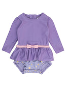 RuffleButts + RuggedButts - Girls Amethyst Princess Long Sleeve Bow Skirted One Piece Swimsuit