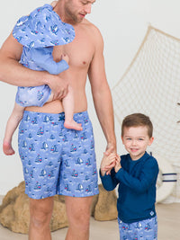 RuffleButts + RuggedButts - Baby Boys Seas the Day Long Sleeve One Piece Rash Guard Swimsuit
