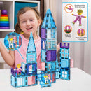 PicassoTiles - 72 Piece Magnetic Building Tiles Castle Winter Ice Theme