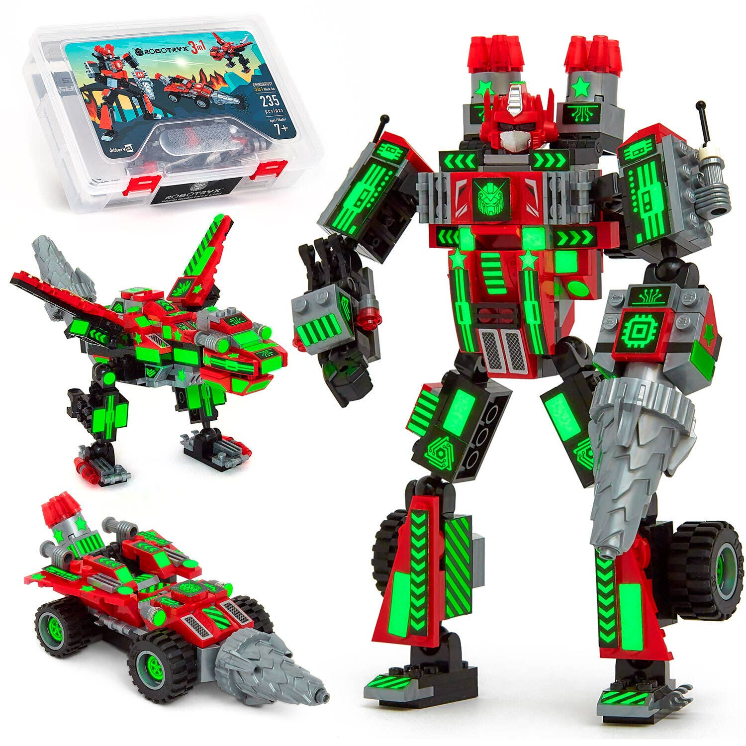 JitteryGit - Robot-Car-Animal 3 in 1 Toy Kit (235 Pc) Robotryx Grindburst