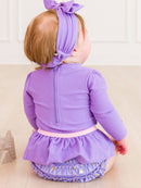 RuffleButts + RuggedButts - Girls Amethyst Princess Long Sleeve Bow Skirted One Piece Swimsuit