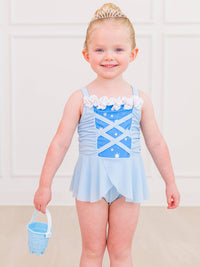 RuffleButts + RuggedButts - Girls Crystal Blue Princess Dress-Up One Piece Swimsuit