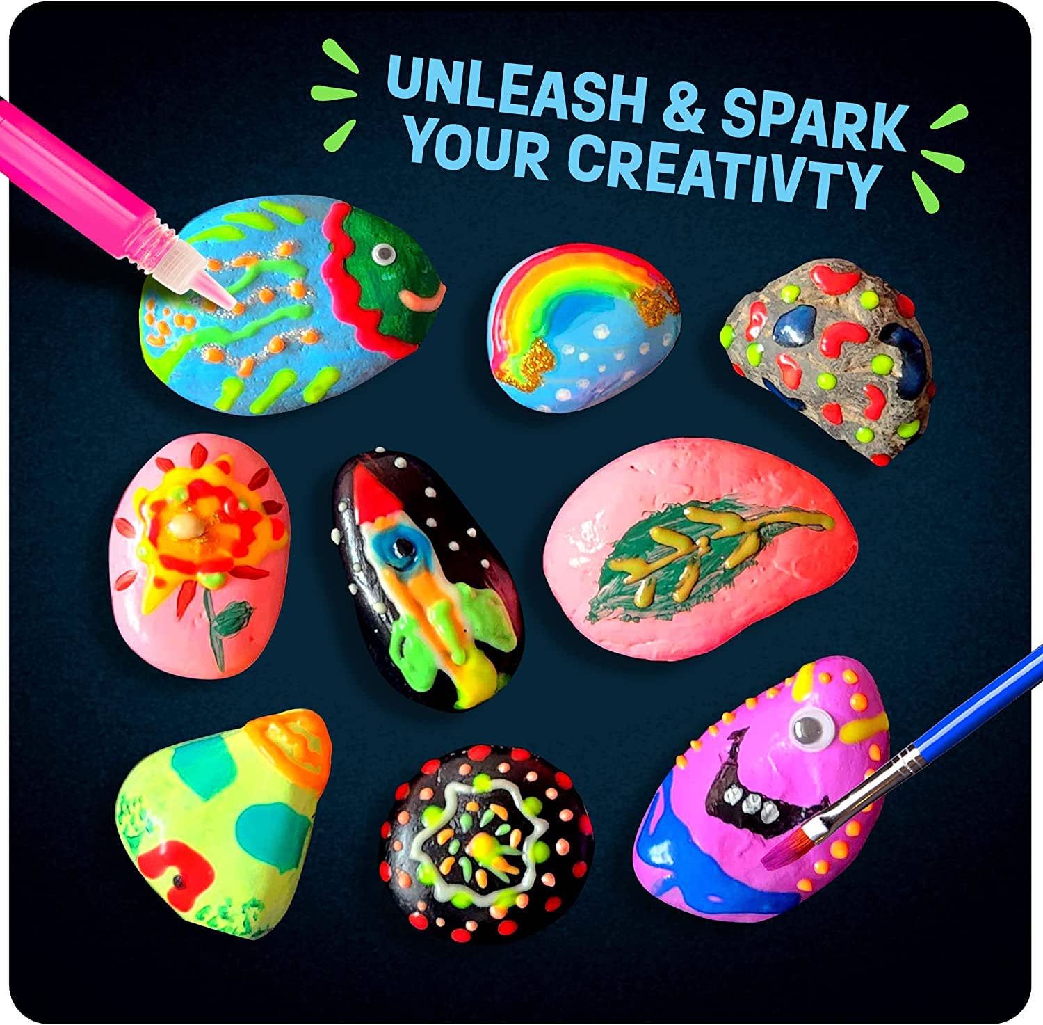 Dan&Darci - Kids Rock Painting Kit - Glow in The Dark - Arts & Crafts