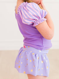 RuffleButts + RuggedButts - Girls Amethyst Princess Puff Sleeve Skirted 2-Piece Swimsuit