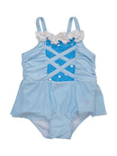 RuffleButts + RuggedButts - Girls Crystal Blue Princess Dress-Up One Piece Swimsuit