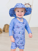 RuffleButts + RuggedButts - Baby Boys Seas the Day Long Sleeve One Piece Rash Guard Swimsuit