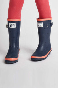 Grass & Air - Older Kids Navy & Coral Rainboots