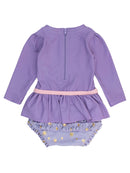 RuffleButts + RuggedButts - Girls Amethyst Princess Long Sleeve Bow Skirted One Piece Swimsuit