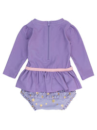 RuffleButts + RuggedButts - Girls Amethyst Princess Long Sleeve Bow Skirted One Piece Swimsuit
