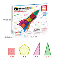 PicassoTiles - 32 Piece Magnetic Rocket Ship Toy Set