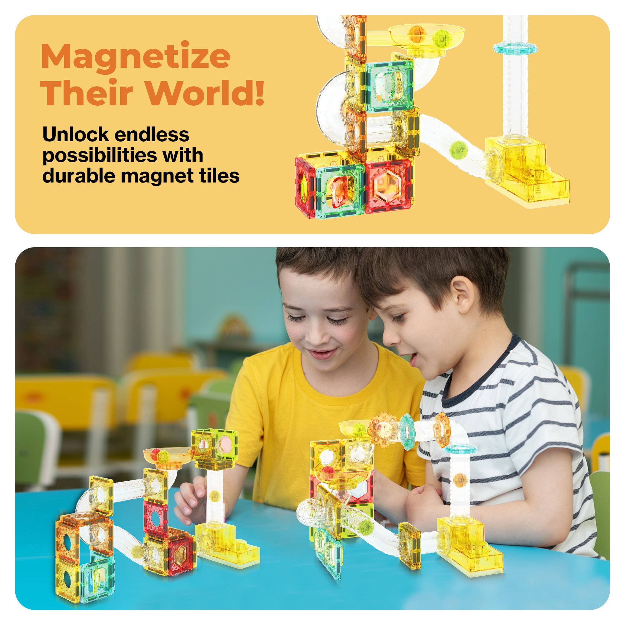 PicassoTiles - 100 Piece Magnetic Marble Run Construction Toy Set PTMG100
