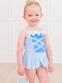 RuffleButts + RuggedButts - Girls Crystal Blue Princess Dress-Up One Piece Swimsuit