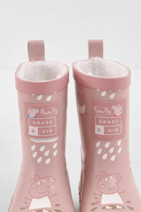 Grass & Air - Peppa Pig Pink Colour-Changing Kids Rainboots, Teddy Fleece