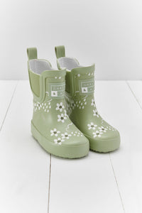 Grass & Air - Spring Green Floral Short Color-Changing Kids Rainboots