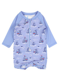 RuffleButts + RuggedButts - Baby Boys Seas the Day Long Sleeve One Piece Rash Guard Swimsuit