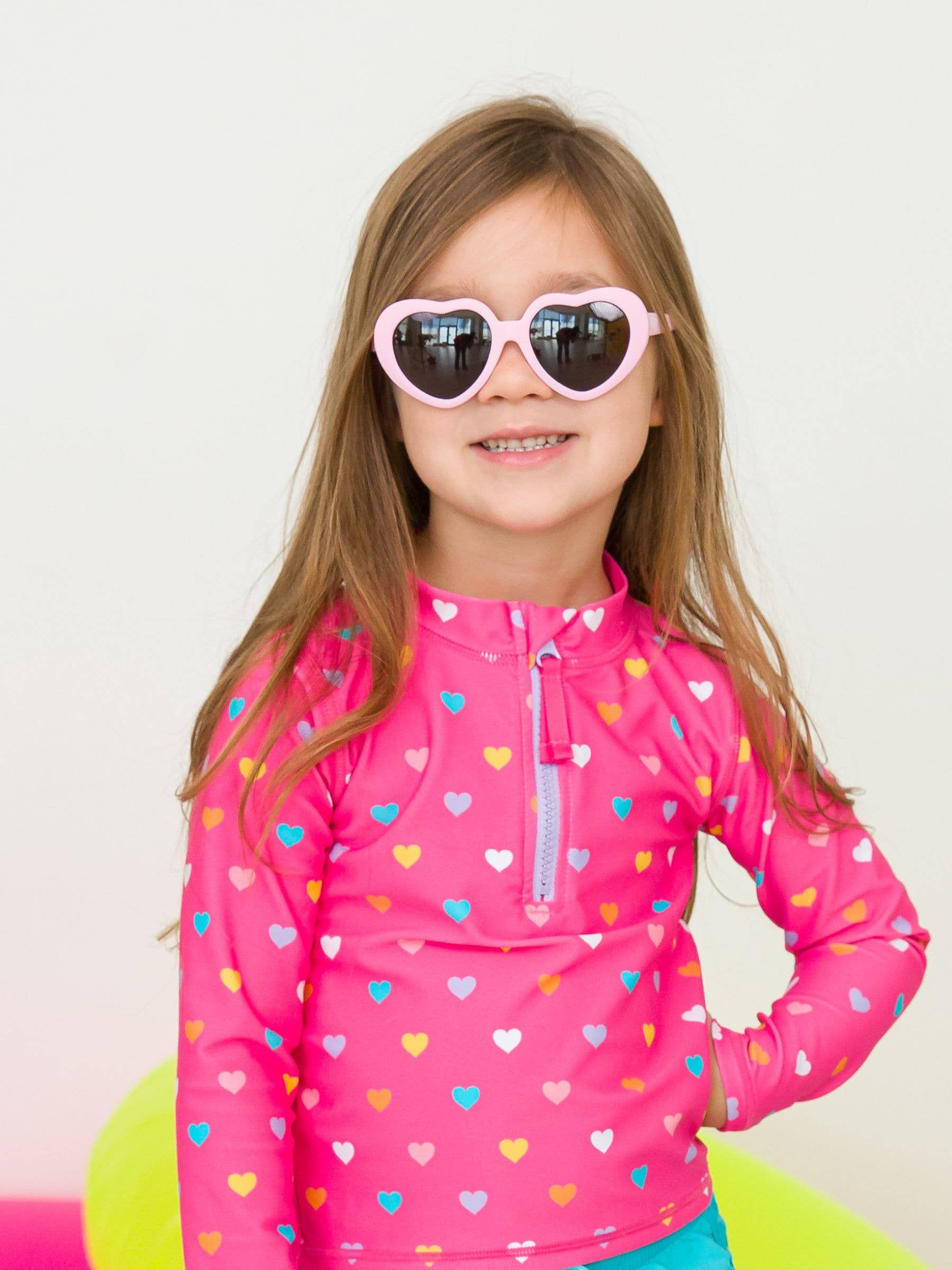 RuffleButts + RuggedButts - Girls Pink Heart Shaped Sunglasses
