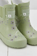 Grass & Air - Spring Green Floral Short Color-Changing Kids Rainboots