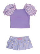 RuffleButts + RuggedButts - Girls Amethyst Princess Puff Sleeve Skirted 2-Piece Swimsuit
